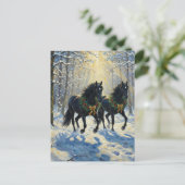 Gorgeous Black Horses Wreaths in Winter Woods Postkarte (Stehend Vorderseite)