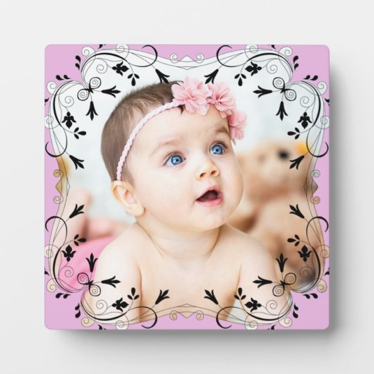 Gorgeous Black Script Border Baby Foto Number Fotoplatte (Vorderseite)