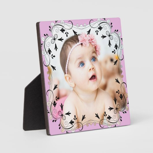 Gorgeous Black Script Border Baby Foto Number Fotoplatte (Vorderseite)