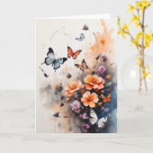 Gorgeous Blue Orange Butterflies Florals Blank Karte (Gelbe Blume)
