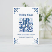 Gorgeous Blue Papel Picado Wedding QR Code Begleitkarte (Stehend Vorderseite)