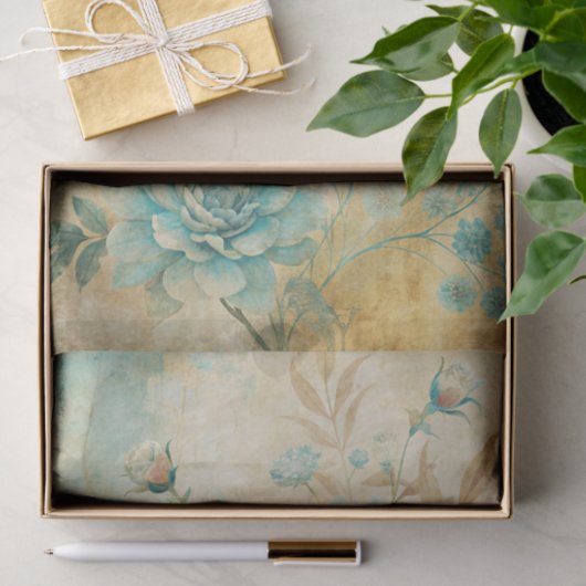 Gorgeous Blue Peonies on Distressed Background Seidenpapier (Geschenk)