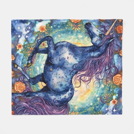 Gorgeous Blue Unicorn Fleecedecke (Vorderseite (Horizontal))