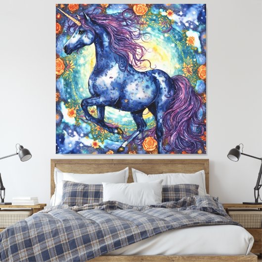 Gorgeous Blue Unicorn Leinwanddruck (Insitu (Schlafzimmer))