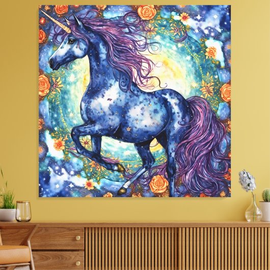 Gorgeous Blue Unicorn Leinwanddruck (Insitu (Wohnzimmer))