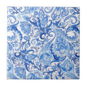 Gorgeous Blue White Floral Paisley Muster Fliese (Vorderseite)