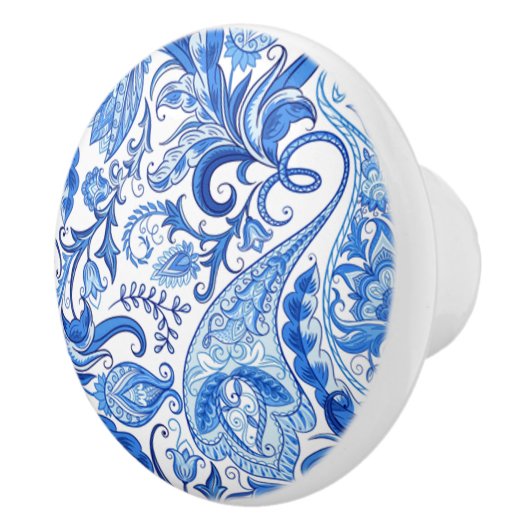 Gorgeous Blue White Floral Paisley Muster Keramikknauf (Rechts)
