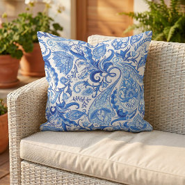 Gorgeous Blue White Floral Paisley Muster Kissen