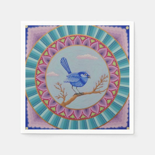 Gorgeous Blue Wren Mandala napkins Serviette (Vorderseite)