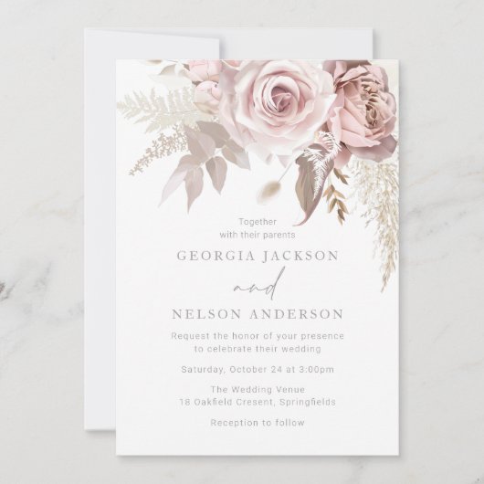 Gorgeous Blush Floral Wedding Einladung (Vorderseite)