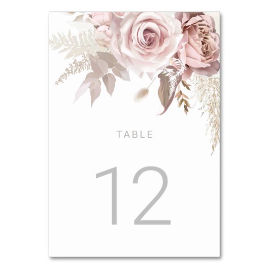 Gorgeous Blush Floral Wedding Reception Party Tischnummer (Vorderseite)
