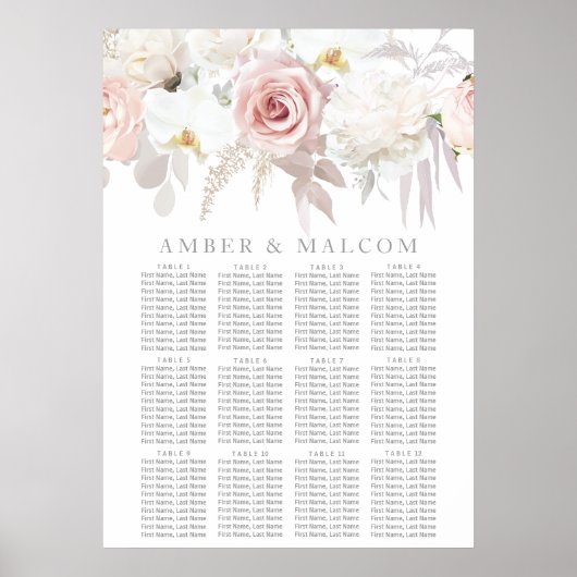 Gorgeous Blush Floral Wedding Seating Chart Poster (Vorne)