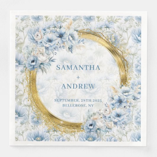 Gorgeous Boho Dusty Blue Gold Glitzern Wedding Nic Serviette (Vorderseite)