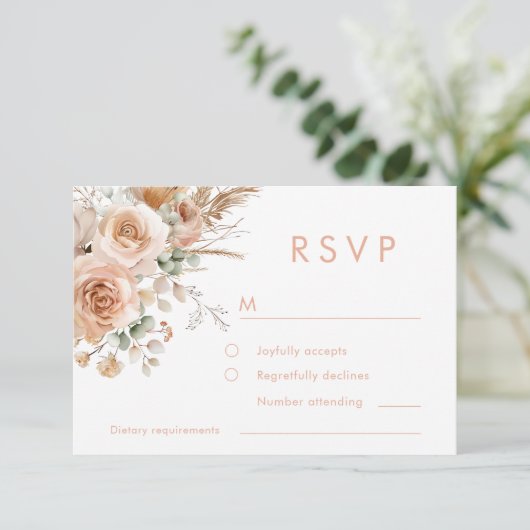 Gorgeous Boho Floral Wedding RSVP Karte (Stehend Vorderseite)