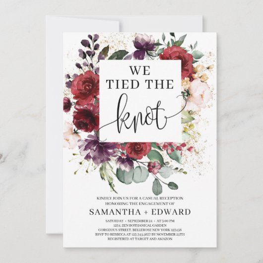 Gorgeous bordeu rot rosa Blüte gebunden Knoten Einladung (Vorderseite)