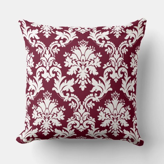 Gorgeous Burgundy Damask Blumenmuster Kissen (Vorderseite)