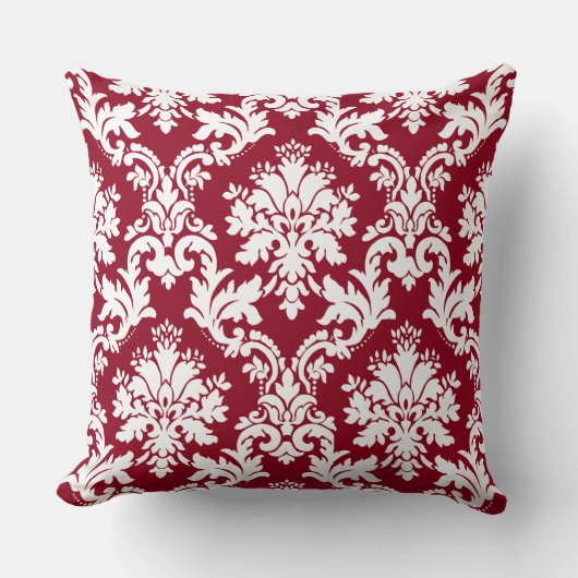 Gorgeous Deep Red Damask Blumenmuster Kissen (Vorderseite)