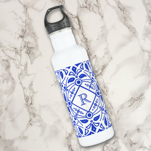 Gorgeous Delft-Blue Custom Monogram Trinkflasche