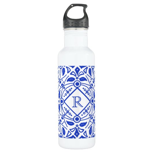 Gorgeous Delft-Blue Custom Monogram Trinkflasche (Vorderseite)
