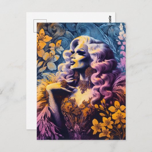 Gorgeous Drag Queen in Blume Postkarte (Vorne/Hinten)