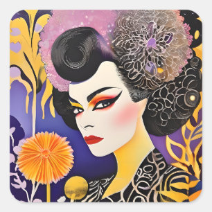 Gorgeous Drag Queen Lila Orange Quadratischer Aufkleber