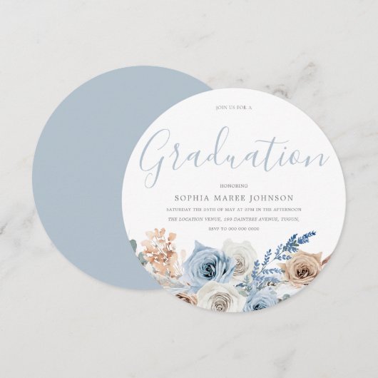 Gorgeous Dusty Blue Boho Abschluss Einladung (Vorne/Hinten)