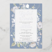 Gorgeous Dusty Blue Botanical Brautparty Silver Folieneinladung (Vorderseite)