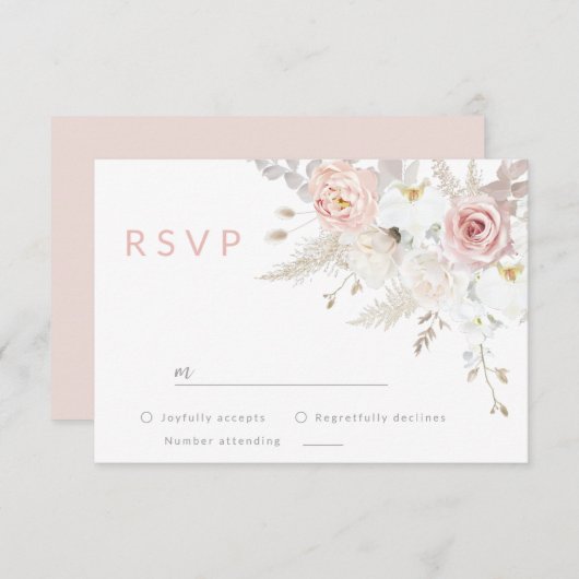 Gorgeous Elegance: Blush & White Floral Wedding RSVP Karte (Vorne/Hinten)