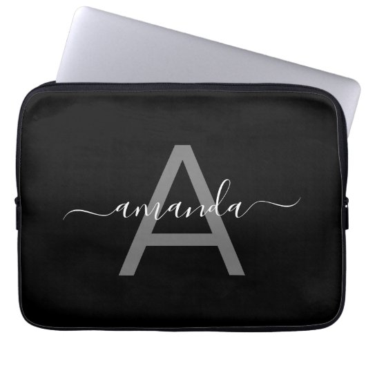 Gorgeous Elegant Add Your Name & Monogrammed Black Laptopschutzhülle (Vorderseite)
