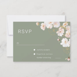 Gorgeous Enchanted Wildflowers Sage Green Wedding RSVP Karte