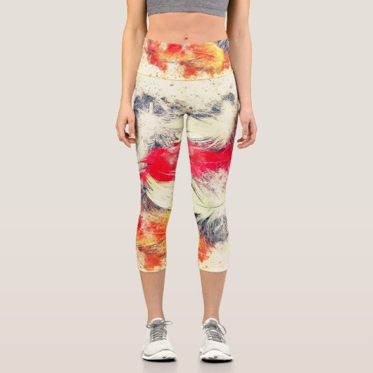 Gorgeous Funky Vibrant Feather Design Capri Leggings (Vorderseite)