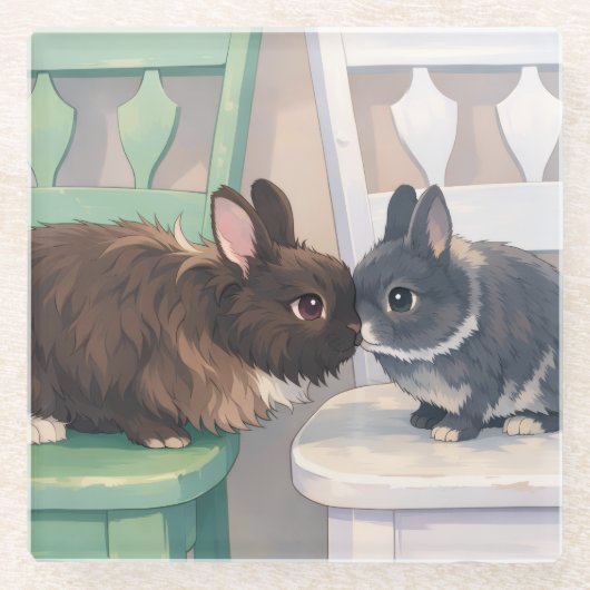 Gorgeous Glass Drink Coasters - Two Rabbits Glasuntersetzer (Vorderseite)
