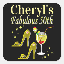 GORGEOUS GOLD 50. GEBURTSTAG DESIGN QUADRATISCHER AUFKLEBER