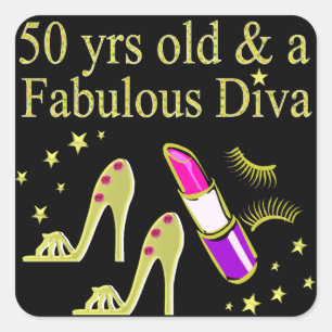 GORGEOUS GOLD 50. GEBURTSTAG DIVA DESIGN QUADRATISCHER AUFKLEBER