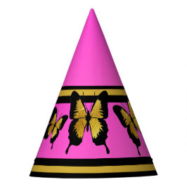 GORGEOUS GOLD HOT PINK BOLD BLACK BUTTERFLIS PARTYHÜTCHEN