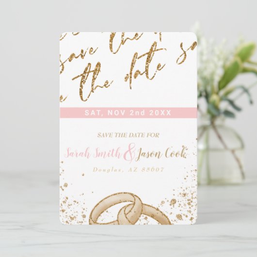 Gorgeous - Goldrosa SAMMLUNG A Save the Date 1 Einladung (Stehend Vorderseite)