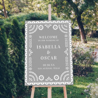 Gorgeous Gray Papel Picado Wedding Welcome Sign