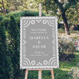 Gorgeous Gray Papel Picado Wedding Welcome Sign Poster