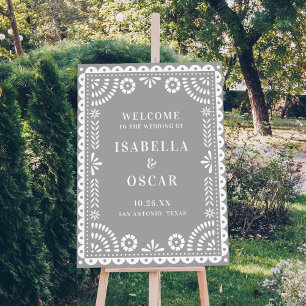 Gorgeous Gray Papel Picado Wedding Welcome Sign Poster