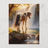 Gorgeous Horse at the Waterfall Postkarte (Vorderseite)