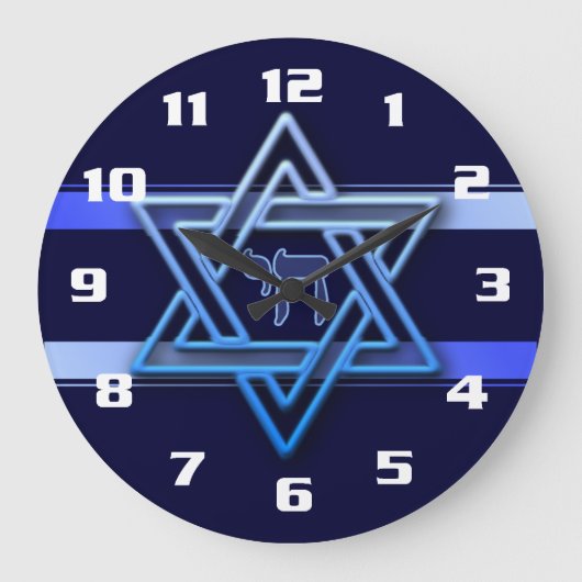 Gorgeous Jewish Star of David Blue and White Große Wanduhr (Vorderseite)