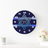 Gorgeous Jewish Star of David Blue and White Große Wanduhr (Zuhause)
