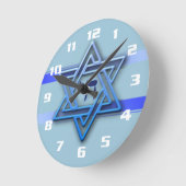 Gorgeous Jewish Star of David Blue and White Runde Wanduhr (Winkel)