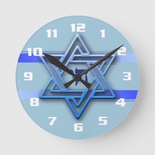 Gorgeous Jewish Star of David Blue and White Runde Wanduhr (Vorderseite)