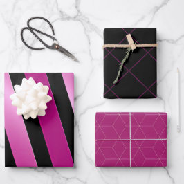 Gorgeous Magenta, Schwarz und Weiß Geometrisch Geschenkpapier Set