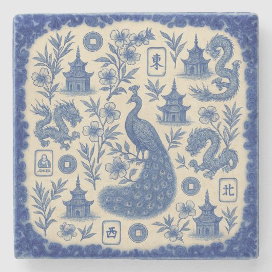 Gorgeous Mahjong Toile Steinuntersetzer (Vorderseite)