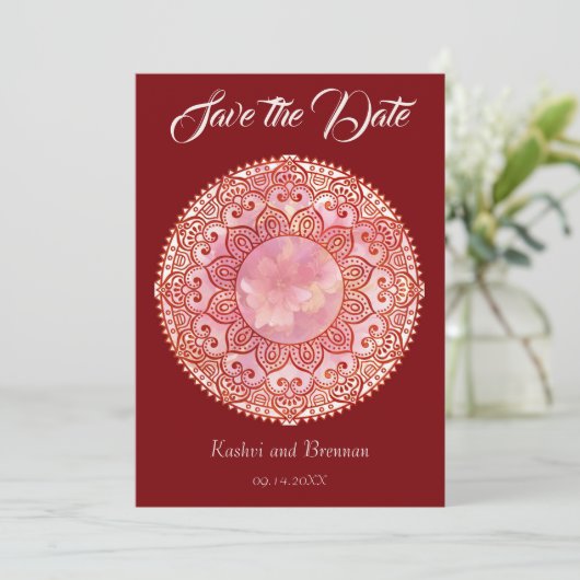 Gorgeous Mehndi Wedding Speichern Sie die Datumska Save The Date (Stehend Vorderseite)