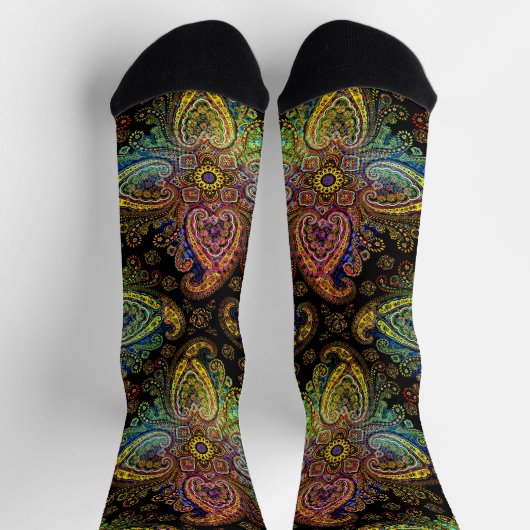 Gorgeous, Multicolor Paisley auf Schwarz Socken (Oben)