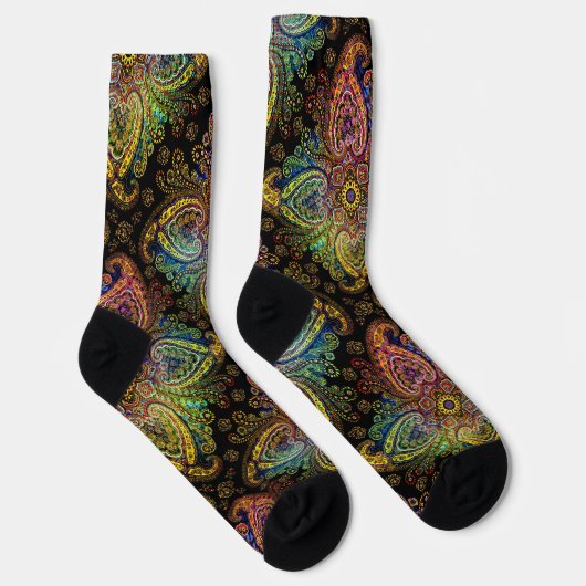 Gorgeous, Multicolor Paisley auf Schwarz Socken (Rechts)