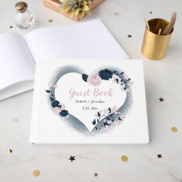 gorgeous navy blue & pink flowers floral heart gästebuch